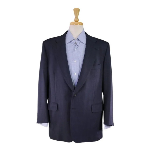 Paul Stuart Navy Blue Tic Woven 2-Btn Heavy Wool Blazer Jacket 46R